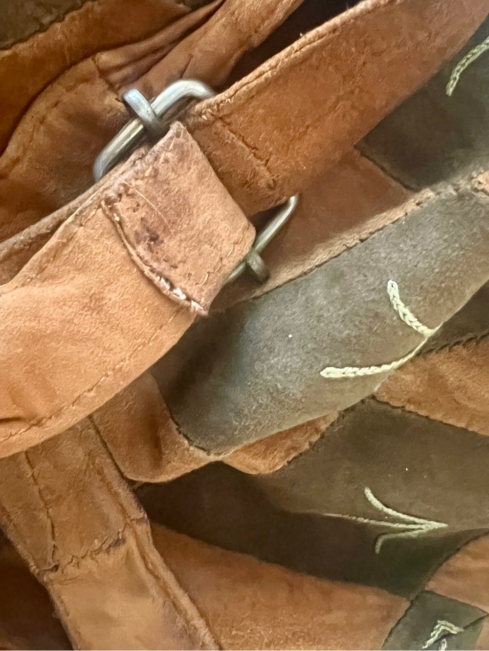 Vintage Boho Patchwork Suede Backpack Distressed Butterfly Embroidered As Is - Picture 9 of 10